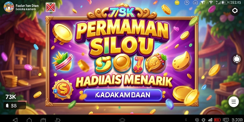 Tampilan utama gameplay Slot di 73K dengan gulungan berputar dan efek visual menarik.