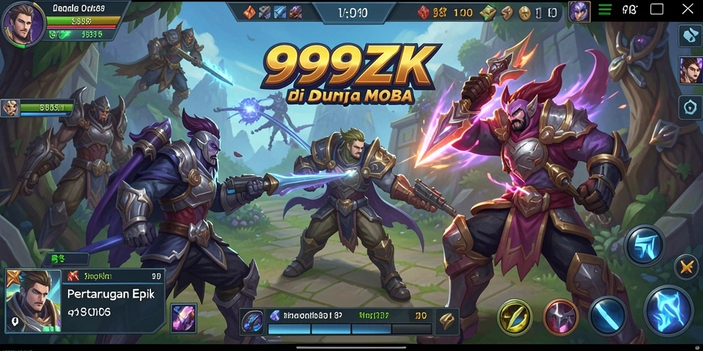 Tampilan action seru dalam gameplay 999ZK di arena MOBA.