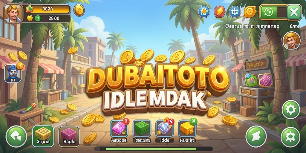 Tampilan gameplay Idle DUBAITOTO dengan karakter yang menarik dan proses pengelolaan sumber daya.