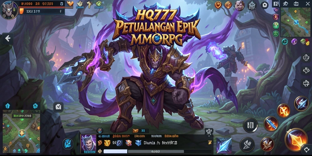 Screenshot gameplay HQ777 menunjukkan pertempuran seru di dunia MMORPG.