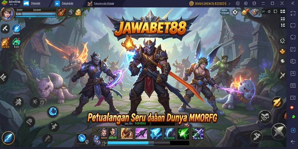 Tampilan gameplay JAWABET88 dengan pertarungan epik antara karakter.