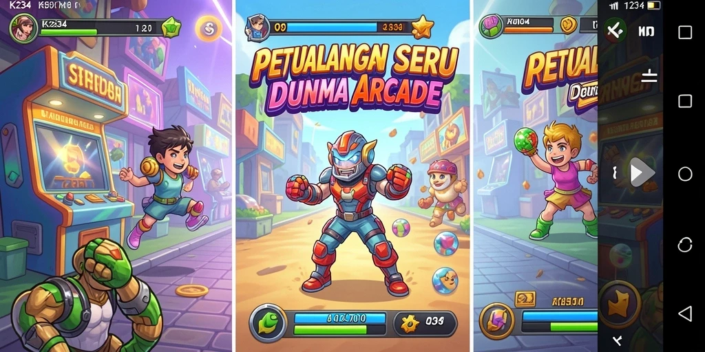 Screenshot permainan K234 menampilkan aksi cepat dalam dunia Arcade.