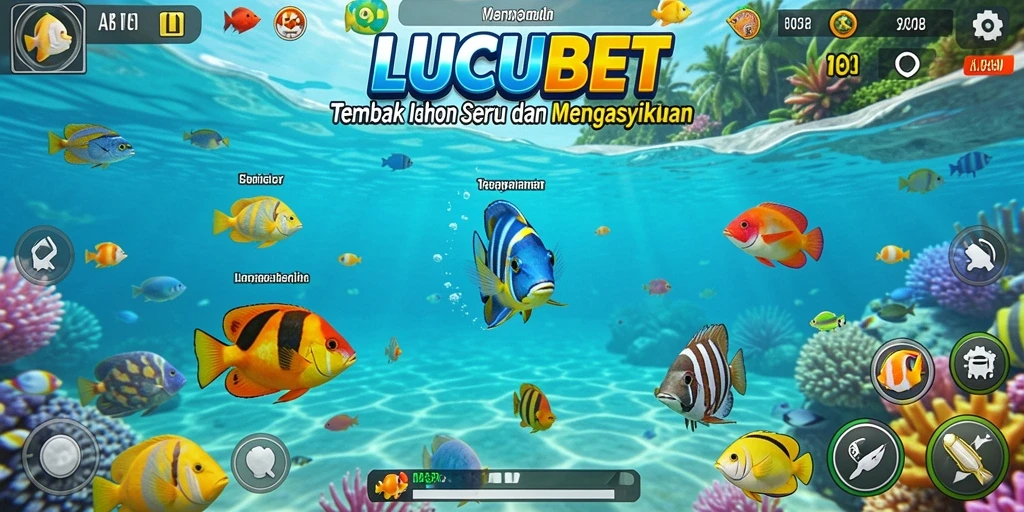 Tangkapan layar LUCUBET menampilkan aksi seru saat memburu ikan di lautan.