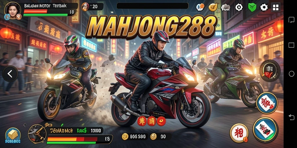 Screenshot gameplay seru saat balapan motor di MAHJONG288.