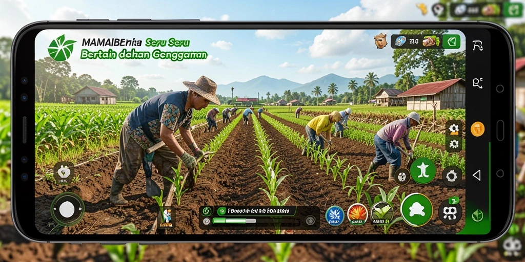 Screenshot gameplay MAMIBET menampilkan suasana bertani yang cerah dan menyenangkan.