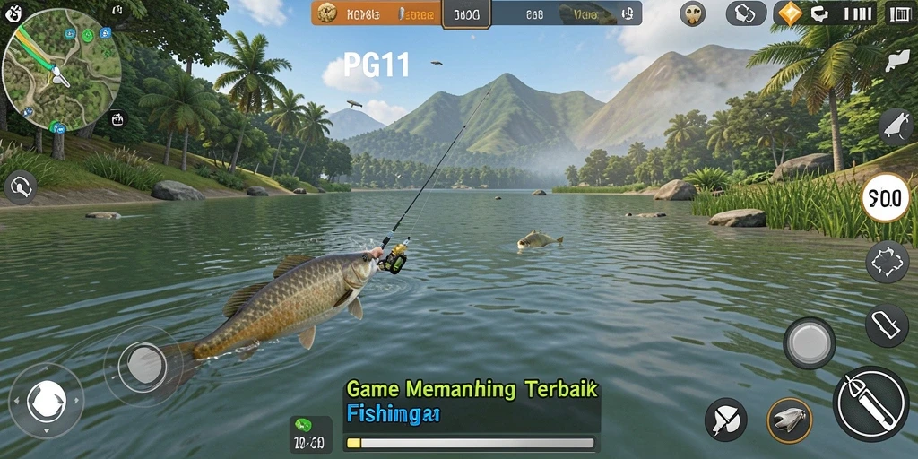 Tampilan screenshot PG11 menampilkan aksi memancing yang mendebarkan.