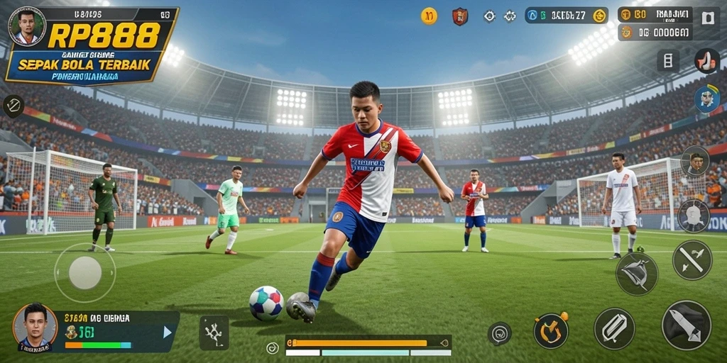 Tampilan gameplay menarik dari RP888 dengan aksi sepak bola yang mendebarkan.