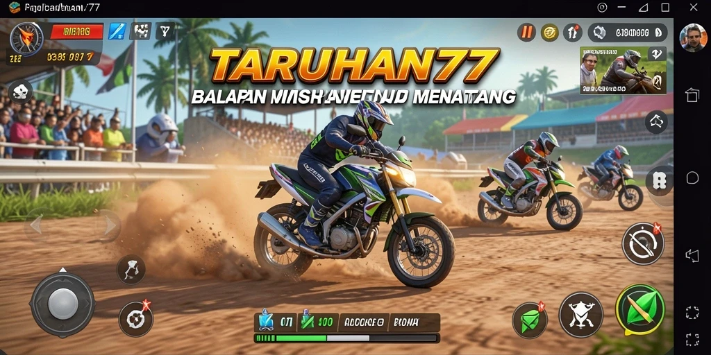 Tampilan gameplay seru dari TARUHAN77 saat balapan motor di trek menantang.